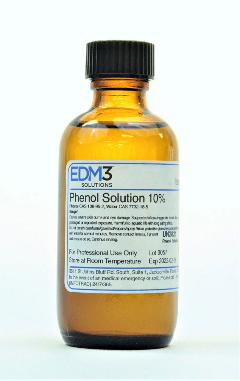 EDM3 STAINS AND REAGENTS Phenol, 10%, 2 oz (Item is Non-Returnable) (US Only) (HAZMAT Fees Apply, cannot ship via Air or to AK, GU, HI, MP, PR, VI)