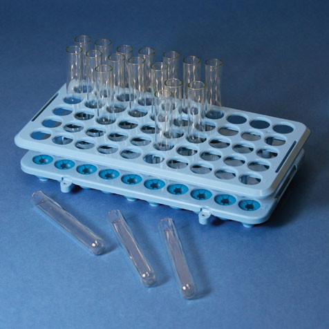GLOBE SCIENTIFIC GRIP RACKS Grip Rack, Holds 50 Tubes, 10" x 5.5", Autoclavable, Blue