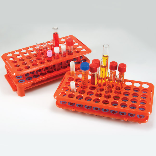 GLOBE SCIENTIFIC GRIP RACKS Grip Rack, Holds 50 Tubes, 10" x 5.5", Autoclavable, Orange