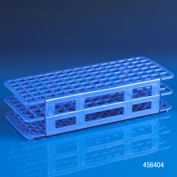 GLOBE SCIENTIFIC SNAP-N-RACKS Test Tube Rack, For 12 & 13mm Tubes, Holds 90 Tubes, Blue