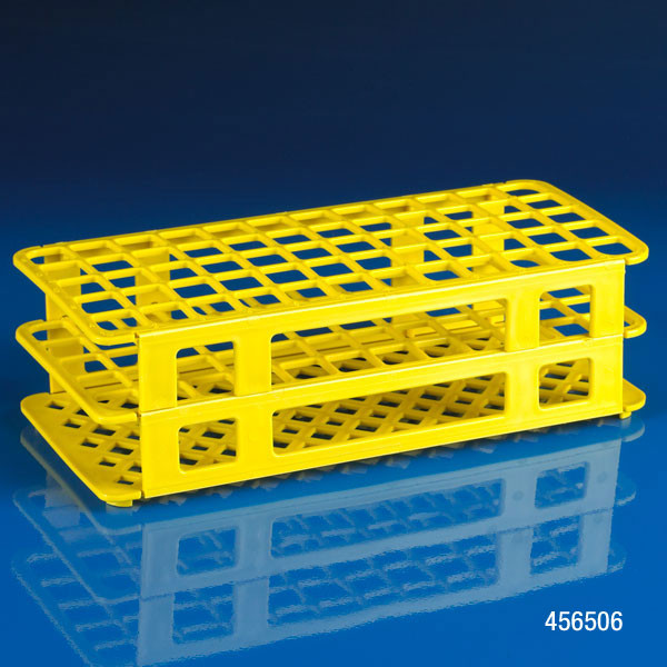 GLOBE SCIENTIFIC SNAP-N-RACKS Test Tube Rack, For 16 & 17mm Tubes, Holds 60 Tubes, Yellow