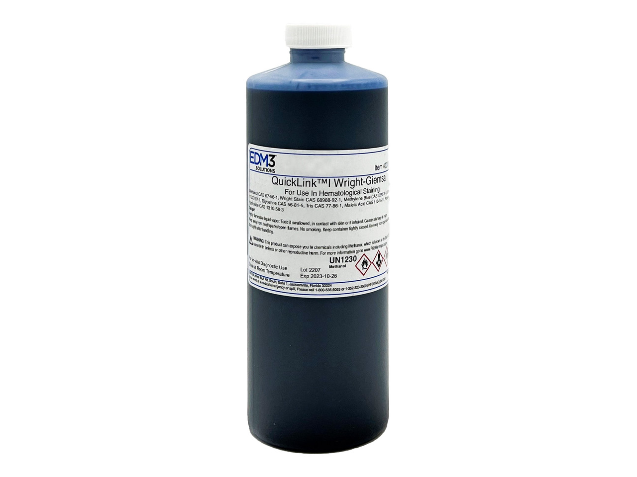 EDM3 STAINS AND REAGENTS Quicklink I Wright's Giemsa, 16 oz (Item is Non-Returnable) (US Only) (HAZMAT Fees Apply, cannot ship via Air or to AK, GU, HI, MP, PR, VI)