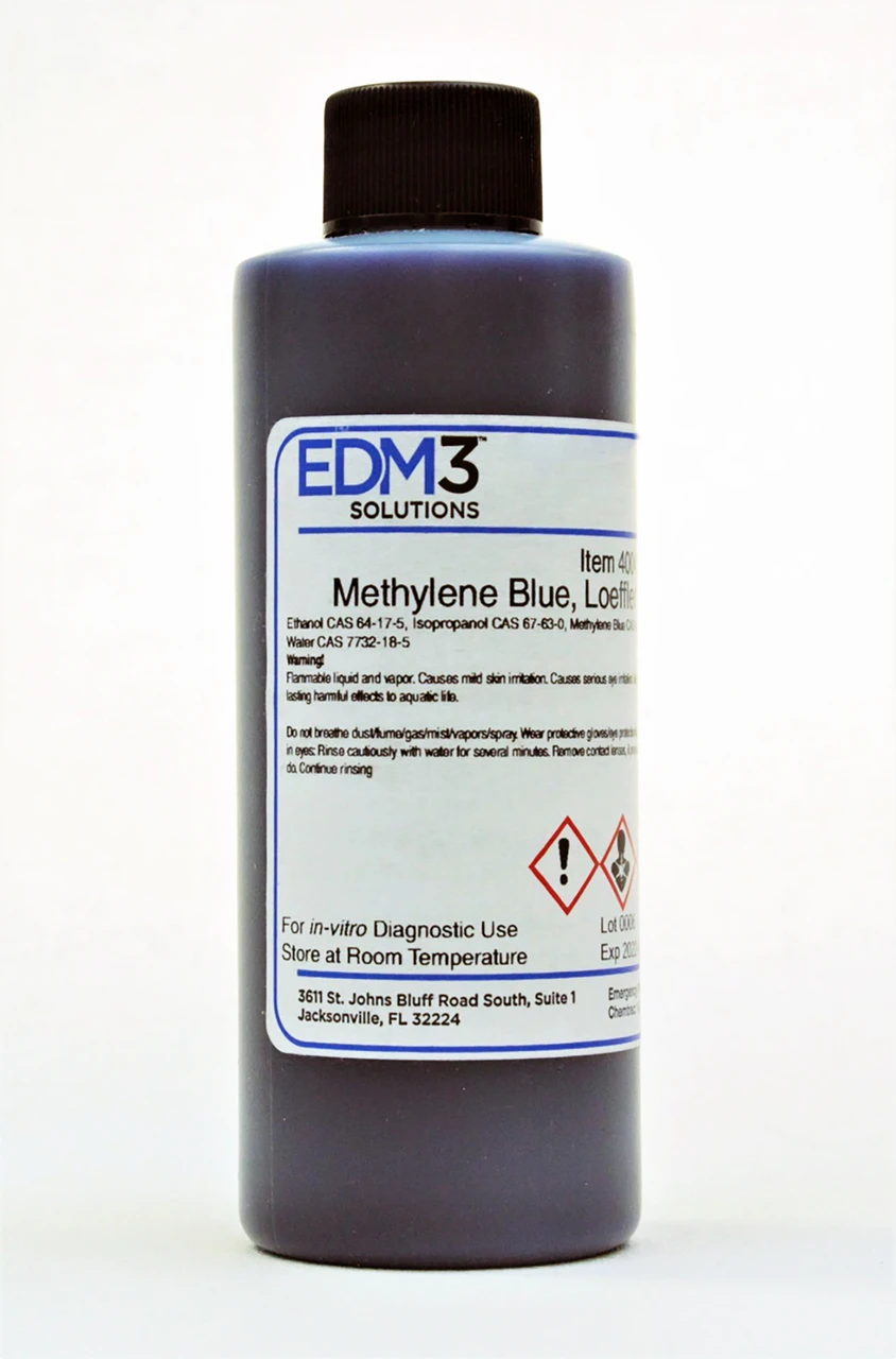 EDM3 STAINS AND REAGENTS Metheylene Blue Loeffler, 4 oz (Item is Non-Returnable) (US Only) (HAZMAT Fees Apply, cannot ship via Air or to AK, GU, HI, MP, PR, VI)