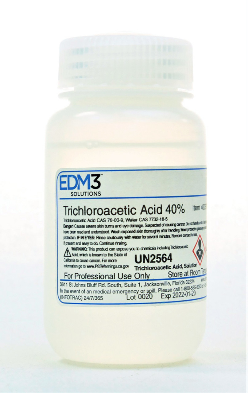 EDM3 STAINS AND REAGENTS Trichloroacetic Acid, 40%, 4 oz (Item is Non-Returnable) (US Only) (HAZMAT Fees Apply, cannot ship via Air or to AK, GU, HI, MP, PR, VI)