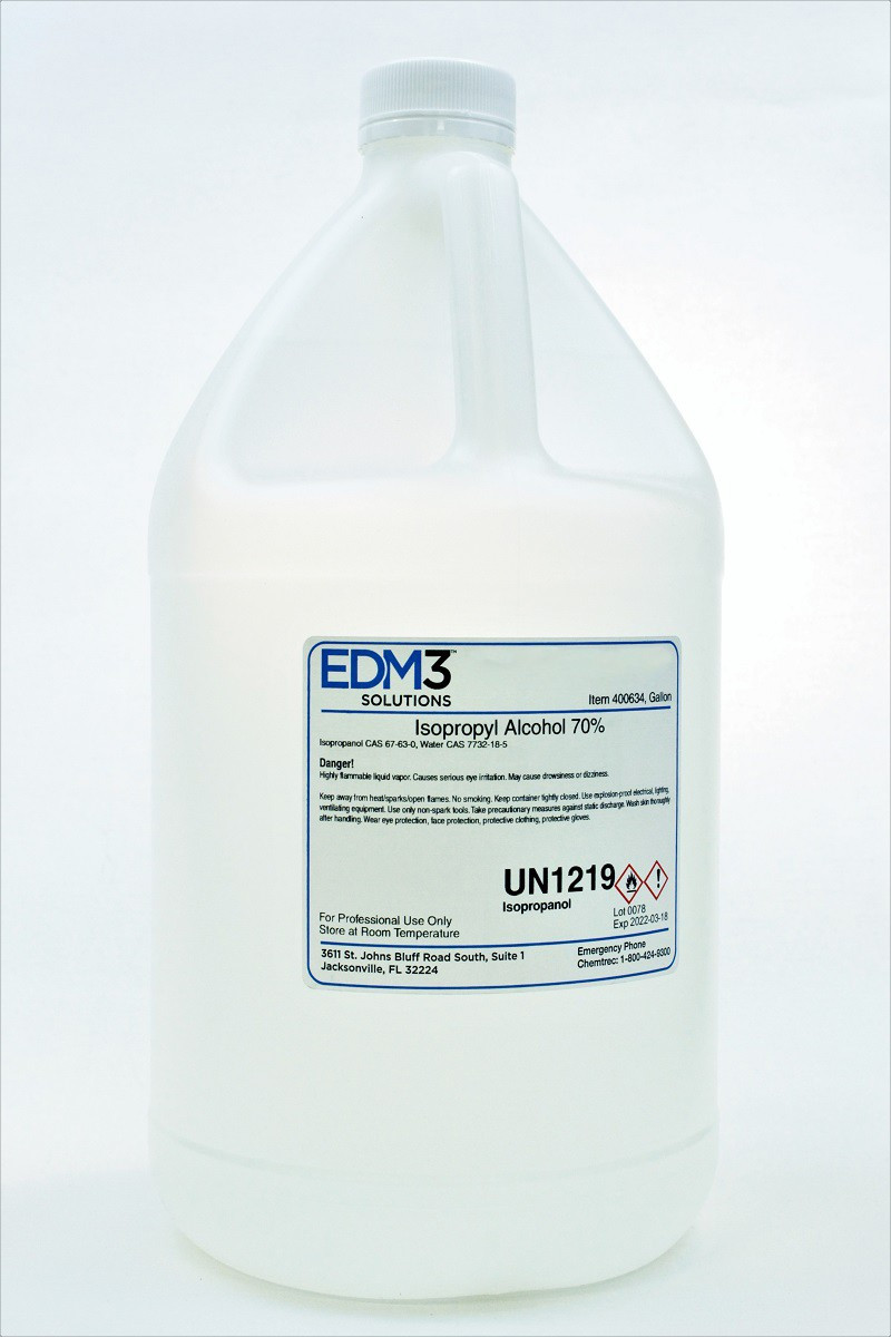 EDM3 STAINS AND REAGENTS EDM3 Alcohol, Isopropyl, 70 %, 1/Gallon (Item is Non-Returnable) (US Only) (HAZMAT Fees Apply, cannot ship via Air or to AK, GU, HI, MP, PR, VI)