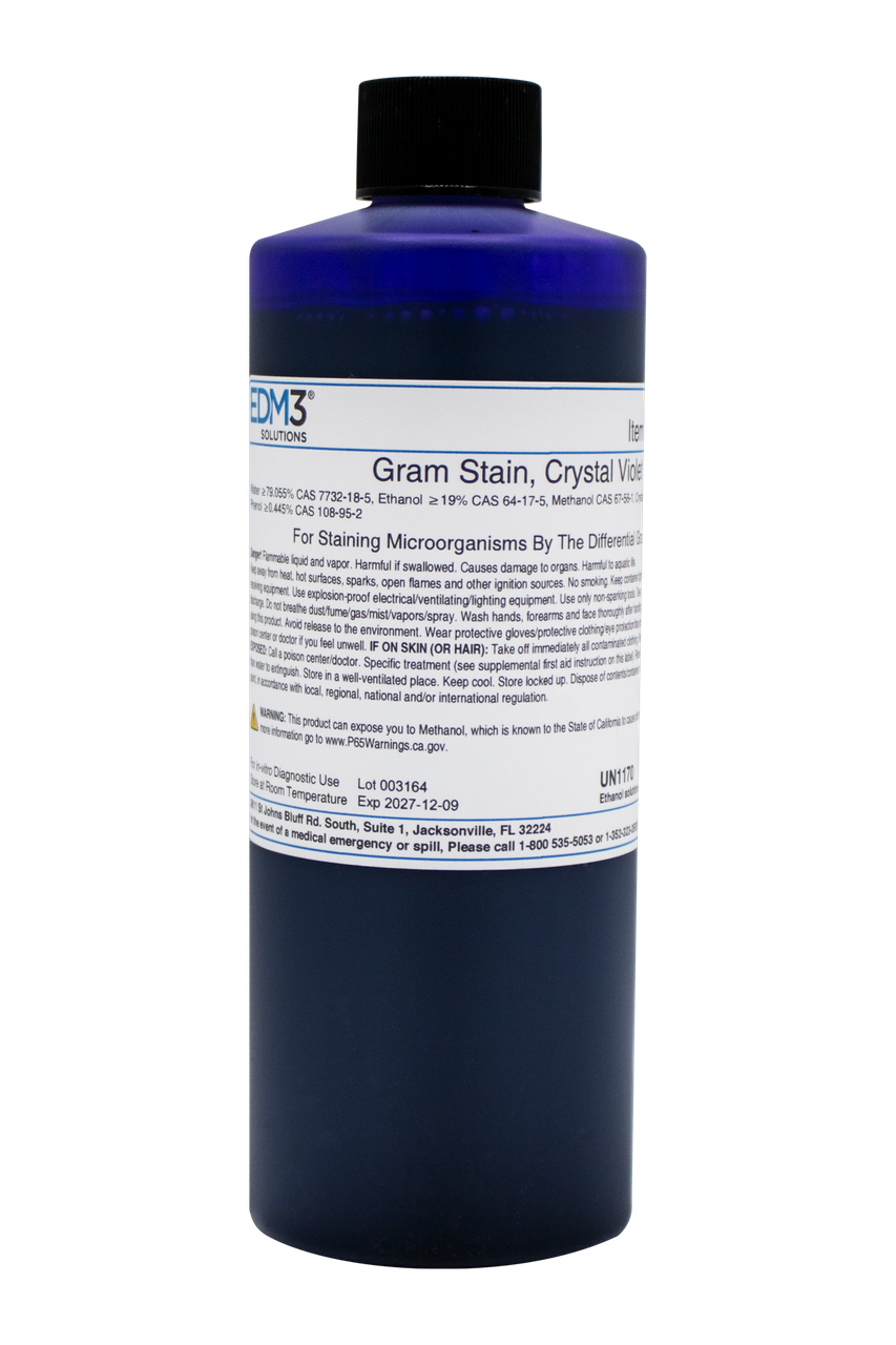 EDM3 STAINS AND REAGENTS Stain, Crystal Violet,  16 oz (Item is Non-Returnable) (US Only) (HAZMAT Fees Apply, cannot ship via Air or to AK, GU, HI, MP, PR, VI)