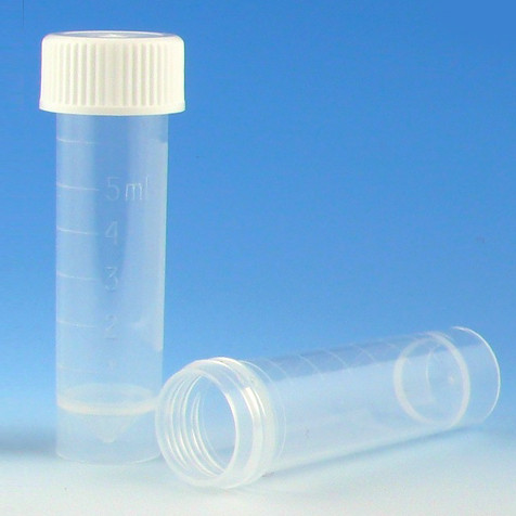 GLOBE SCIENTIFIC TRANSPORT TUBES Transport Tube, w/ White Screw Cap, PP, 5 mL, 16 x 56mm, 1000/cs