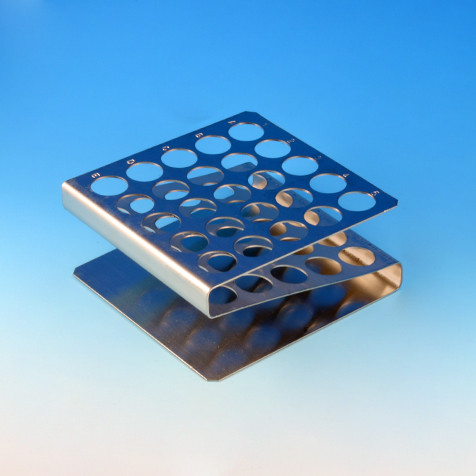 GLOBE SCIENTIFIC STAINLESS STEEL RACK Stainless Steel Rack (for 15, 16, and 17 mm Tubes), 25-Place