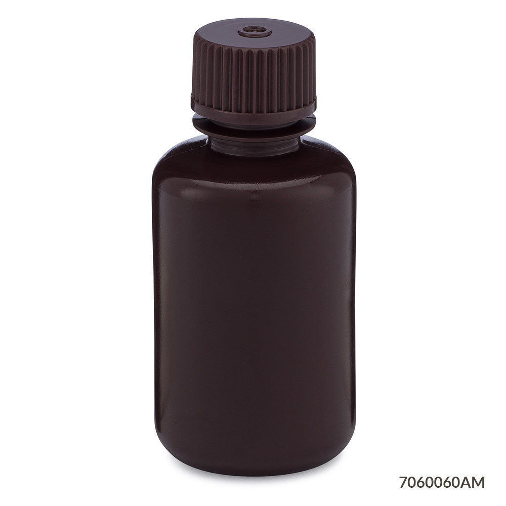 GLOBE SCIENTIFIC DIAMOND™ REALSEAL BOTTLES Diamond RealSeal™Bottle, Narrow Mouth Boston Round, HDPE with PP Closure, 60mL, 12/bg