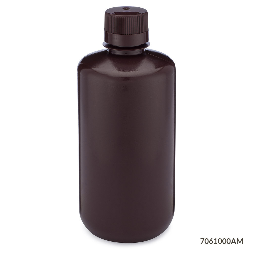 GLOBE SCIENTIFIC DIAMOND™ REALSEAL BOTTLES Diamond RealSeal™Bottle, Narrow Mouth Boston Round, HDPE with PP Closure, 1000mL, 6/bg