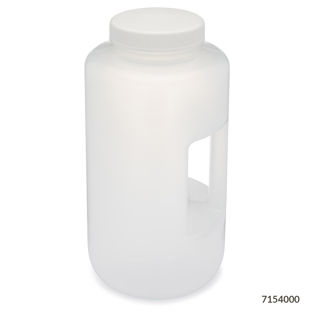 GLOBE SCIENTIFIC DIAMOND™ REALSEAL BOTTLES Diamond RealSeal™Bottle, Wide Mouth with Handle, Round, PP with PP Closure, 4L