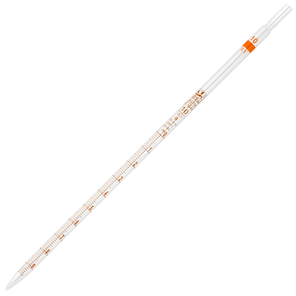 GLOBE SCIENTIFIC GLASS PIPETTE Pipette, Serological, Globe Glass, Reusable, 10mL, To Deliver (TD), 0.1 Graduations, Orange Band, ASTM E1044, 6/bx