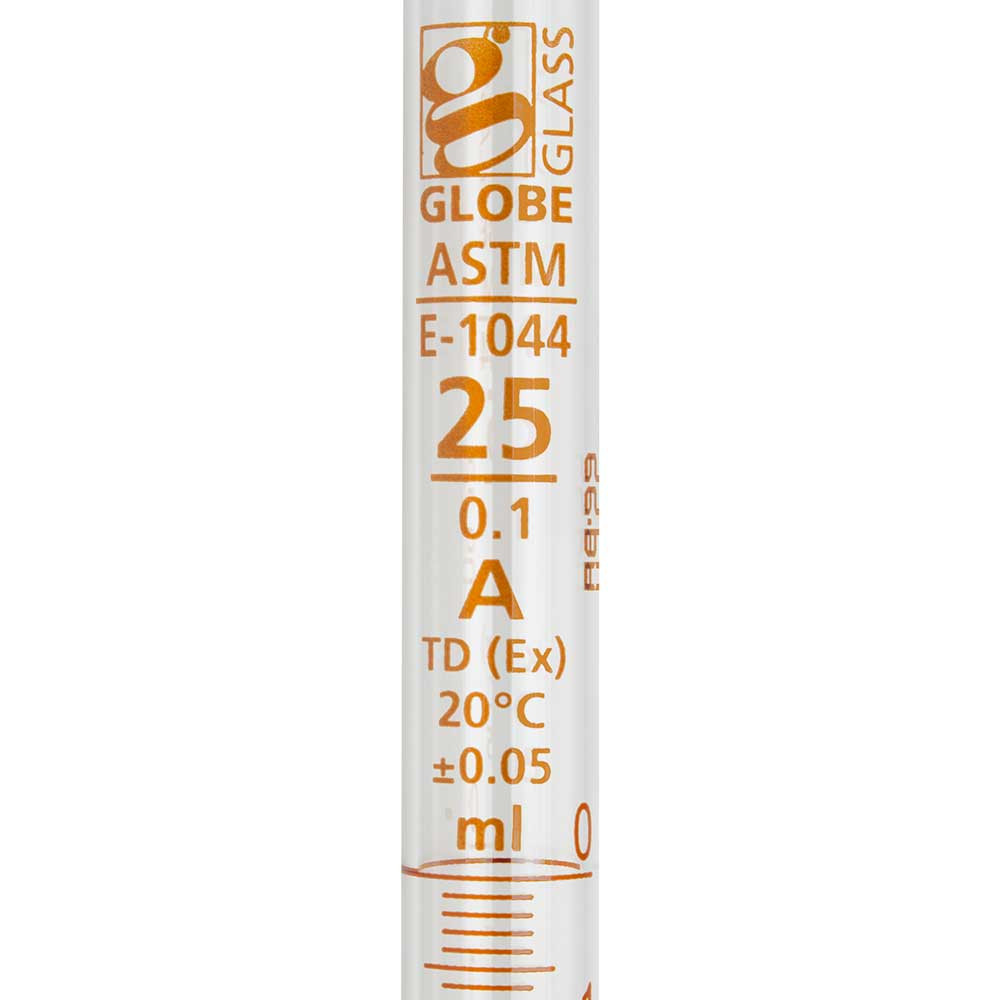 GLOBE SCIENTIFIC GLASS PIPETTE Pipette, Serological, Globe Glass, Reusable, 25mL, Class A, To Deliver (TD), 0.1 Graduations, White Band, 6/bx