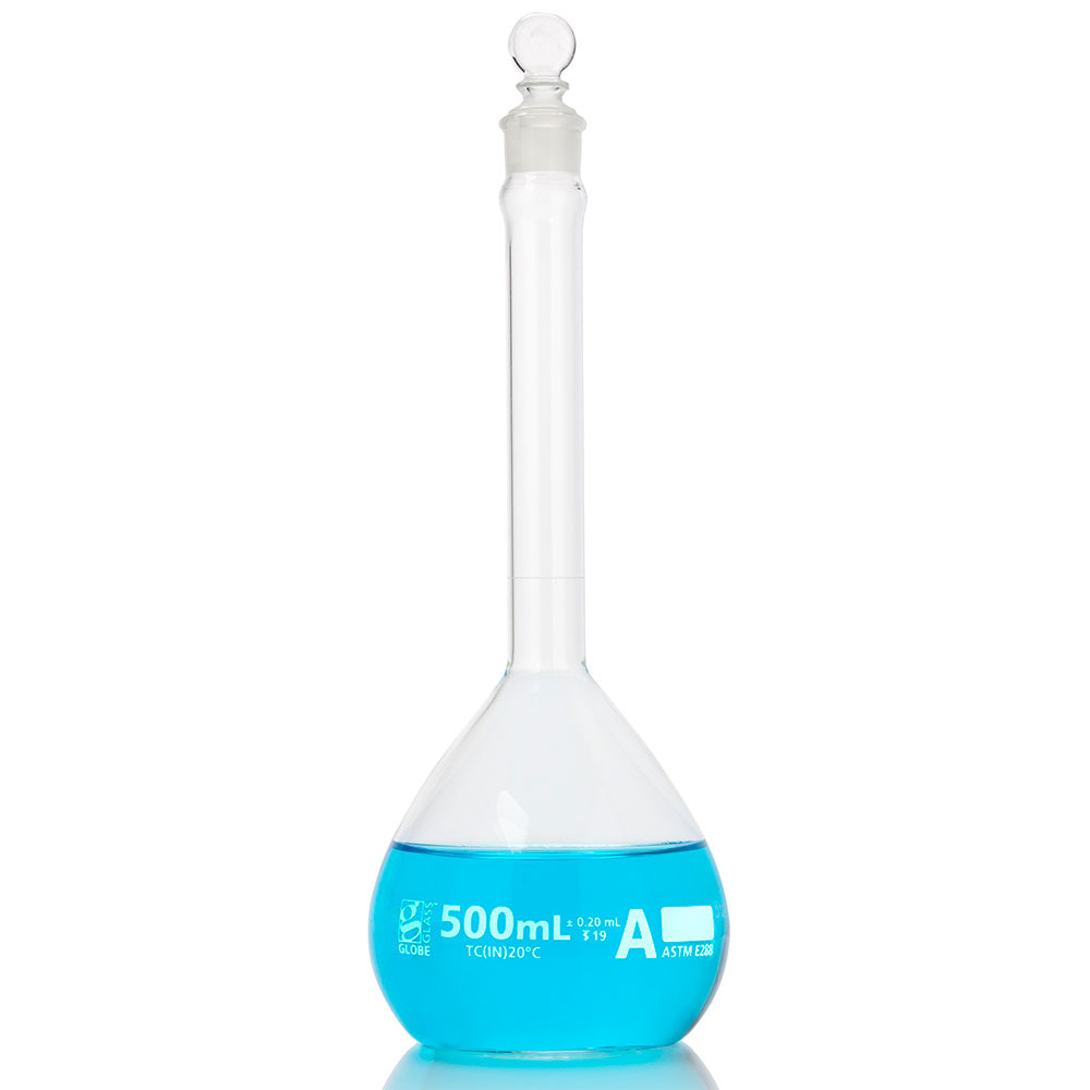 GLOBE SCIENTIFIC GLASS FLASK Flask, Volumetric , Globe Glass, 500mL, Class A, To Contain (TC), ASTM E288, Non-Sterile, 6/bx