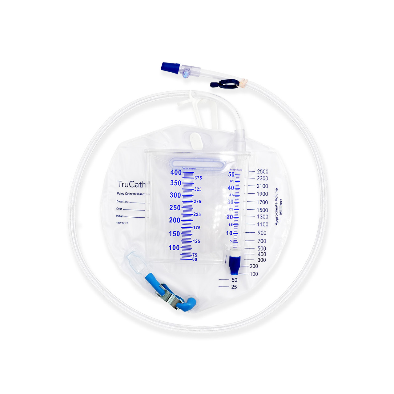 HR® TRUCATH® URINE METER & ACCESSORIES Urine Meter, 400 ml, w/Twist Valve Connected to 2,500 ml Drainage Bag, Metal-Clamp Drainage, 60'' of Tubing, Luer Lock Sample Port, Bed-Sheet Clamp, and Universal Hanger, 10/cs
