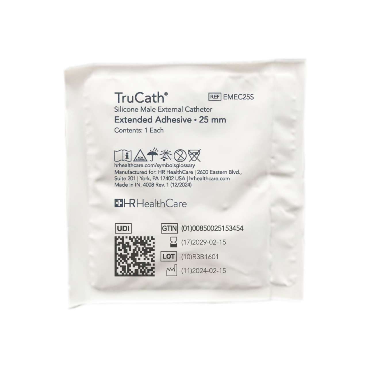 HR® TRUCATH® EXTERNAL CATHETER Catheter, Male, External, Extended Adhesive, 100% silicone, Small, 25 mm, 100ea/bx, 6bx/cs