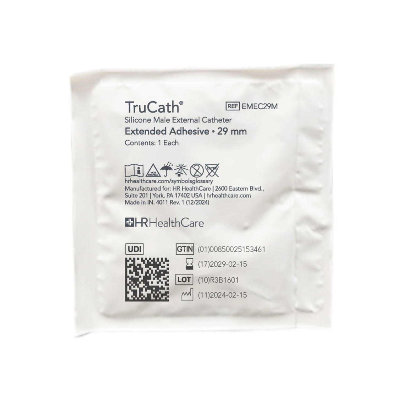 HR® TRUCATH® EXTERNAL CATHETER Catheter, Male, External, Extended Adhesive, 100% silicone, Medium, 29 mm, 100ea/bx, 6bx/cs