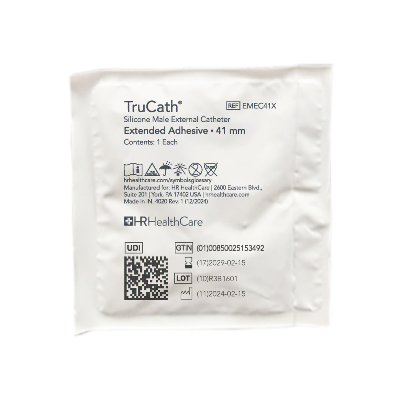 HR® TRUCATH® EXTERNAL CATHETER Catheter, Male, External, Extended Adhesive, 100% silicone, Extra Large, 41 mm, 100ea/bx, 6bx/cs