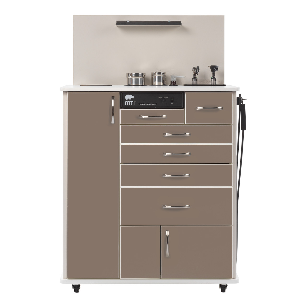 MTI ENT CABINET TC100DS ENT Cabinet, Stand-up with Side Storage, Standard Configuration 1, Laminate-Shadow, Trim-White ( ONLY) (Continetal US & Canada)
