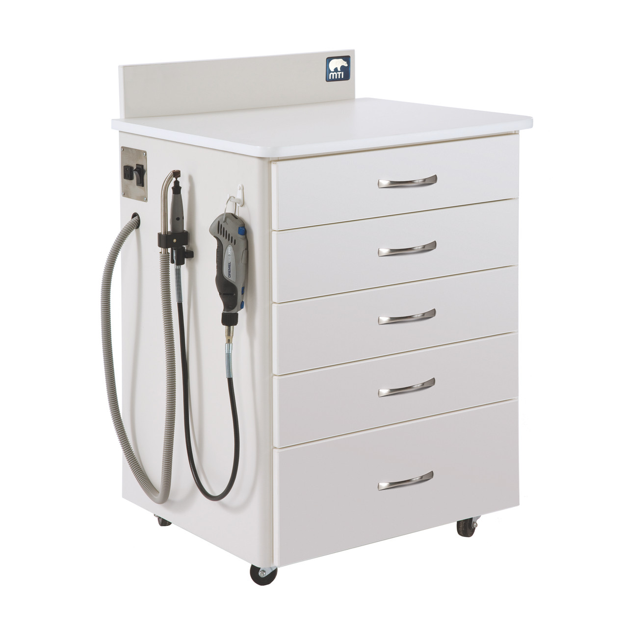 MTI MOBILE CABINET MTCDV-2 Mobile Cabinet, 5-Drawer, with Dust Vac, LH, 115V, Laminate-CRYSTAL, Trim-White ( ONLY) (Continetal US & Canada)