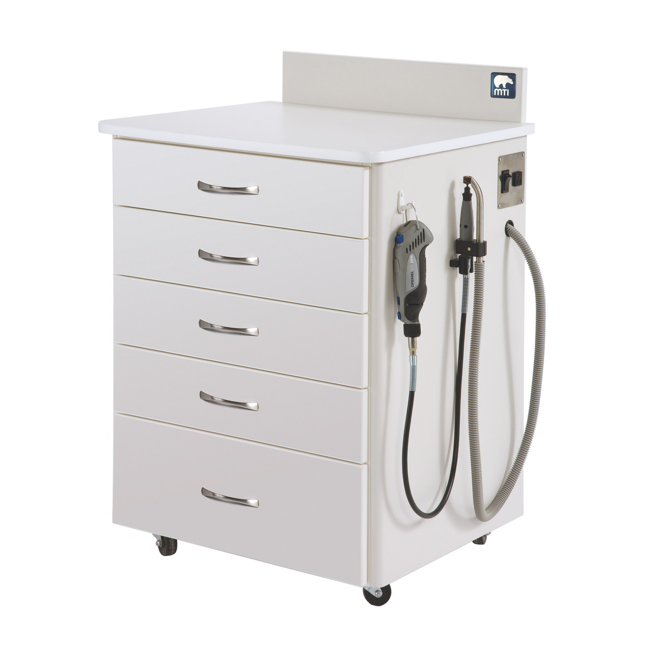 MTI MOBILE CABINET MTCDV-2 Mobile Cabinet, 5-Drawer, with Dust Vac, RH, 115V, Laminate-CRYSTAL, Trim-White ( ONLY) (Continetal US & Canada)