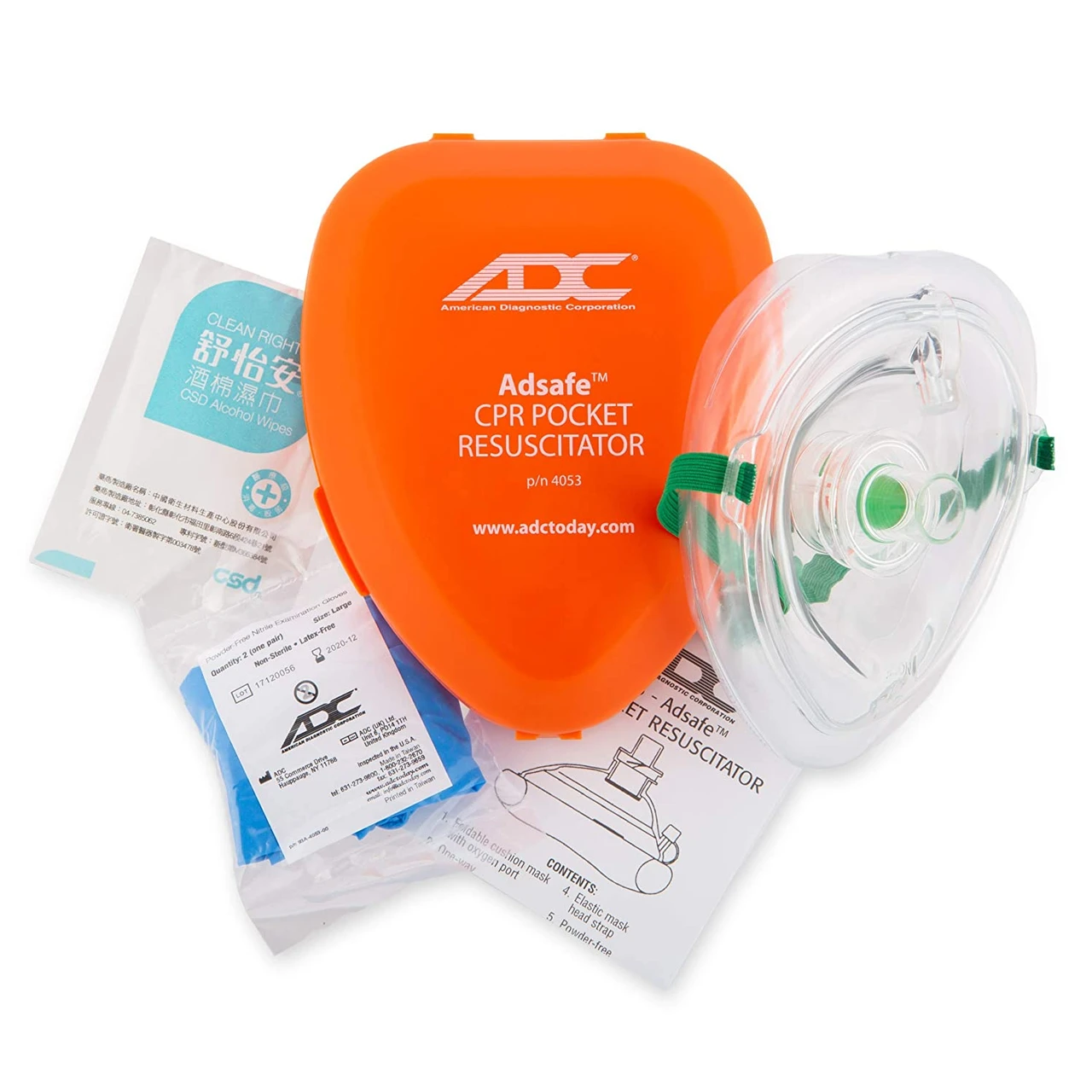 ADC ADSAFE™ CPR POCKET RESUSCITATOR CPR Valve Mask Resuscitator In Case, Orange (US Only) RESUSCITATOR CPR ADSAFE LF