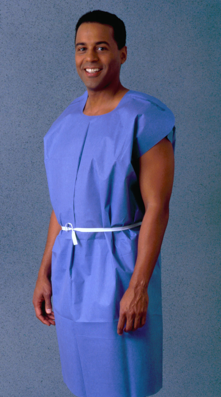 TIDI DEXTER CREPE EXTERIOR PATIENT CAPES & GOWNS - Patient Gown, 30" x 42", Medium, Blue, Non-Woven, Dexter Material, Crepe Exterior, 50/cs