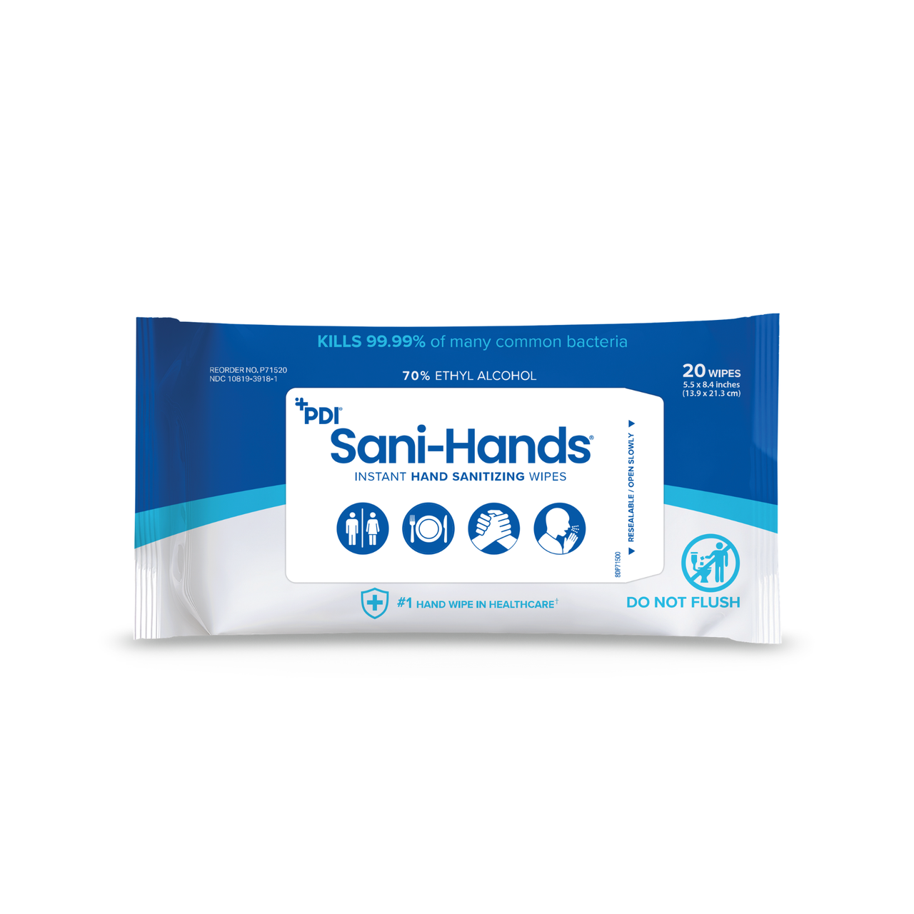 PDI SANI-HANDS® BEDSIDE PACK Bedside Pack, 8.4" x 5.5", 20/pk, 48 pk/cs (135 cs/plt) (US Only) (HAZMAT Fees Apply, cannot ship via Air or to AK, GU, HI, PR, VI)