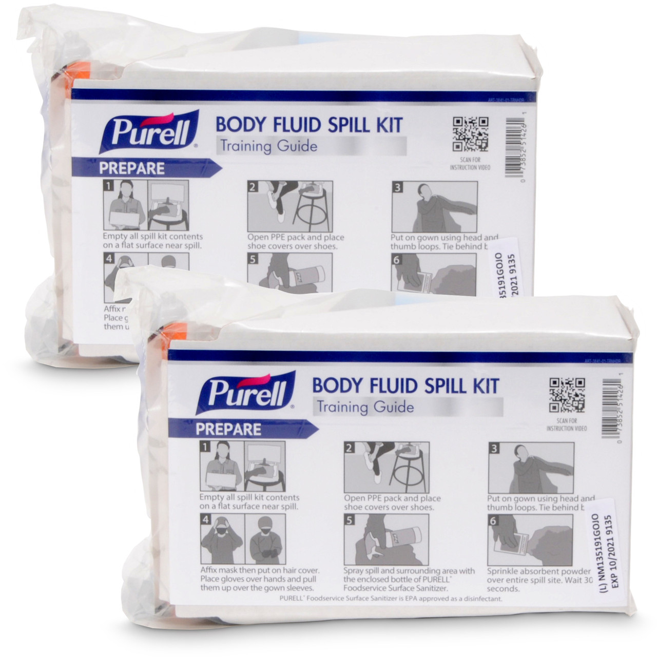 GOJO PURELL™ BODY FLUID SPILL KIT Includes: PURELL® Foodservice Surface Sanitizer, Hairnet, Sleeved Gown, Gloves, Shoe Covers, Eye Shield & Mask, 2 kits/cs 