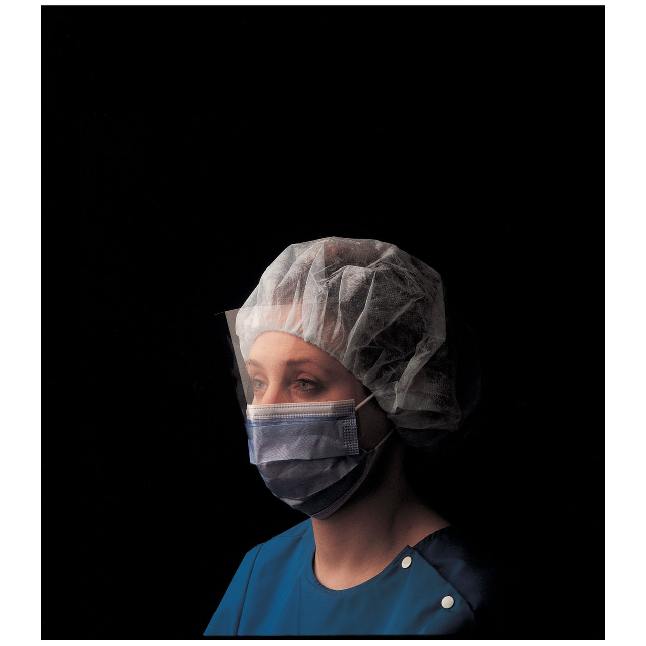 BUSSE PROCEDURAL MASKS Fluid Resistant Mask, Full Wraparound Face Shield, Blue, 99% Eff., 100/cs