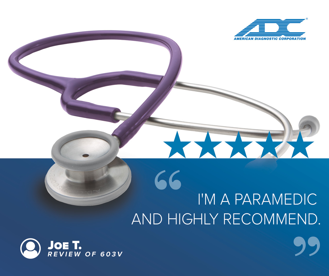 ADC ADSCOPE™ 603 ADULT STETHOSCOPE Stethoscope, Purple STETHOSCOPE ADULT PURPLE