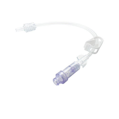 AMSINO AMSAFE® IV ADMINISTRATION SETSStandard Bore IV Extension Set, 8" Length, 1.2 mL Priming Volume, 1 AMSafe Needle-Free Connector, Roberts Clamp, Rotating Male Luer Lock, PE Poly Pouch, 100/cs