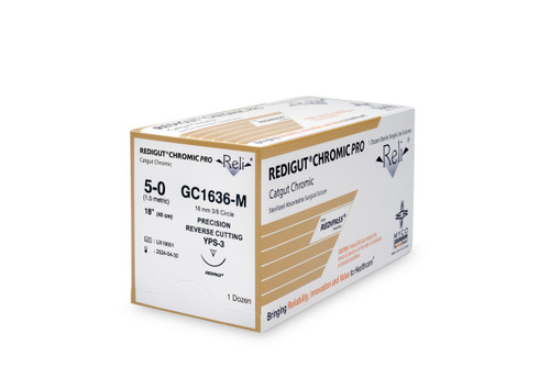 MYCO RELI® PRO SUTURE - Suture, 5-0, Redigut, Chromic, Natural, 18", YPS-3, 12/bx (US Only)