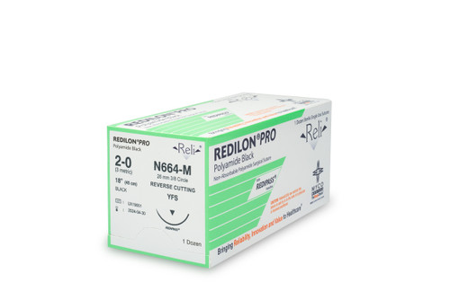 MYCO RELI® PRO SUTURE - Suture, 2-0, Redilon, Black, Monofilament, 18", YFS, 12/bx (US Only)