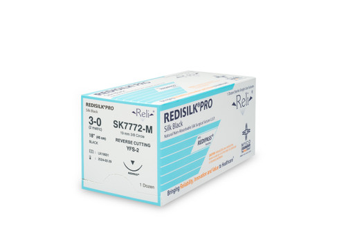 MYCO RELI® PRO SUTURE - Suture, 3-0, Redisilk, Black, Braided, 18", YFS-2, 12/bx (US Only)
