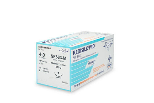 MYCO RELI® PRO SUTURE - Suture, 4-0, Redisilk, Black, Braided, 18", YFS-2, 12/bx (US Only)