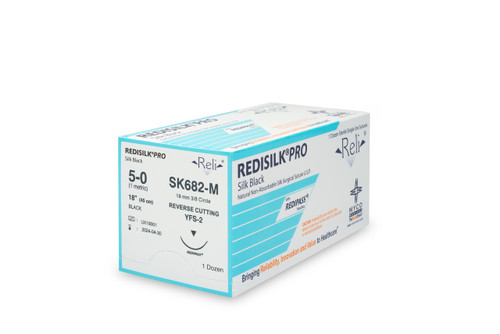 MYCO RELI® PRO SUTURE - Suture, 5-0, Redisilk, Black, Braided, 18", YFS-2, 12/bx (US Only)