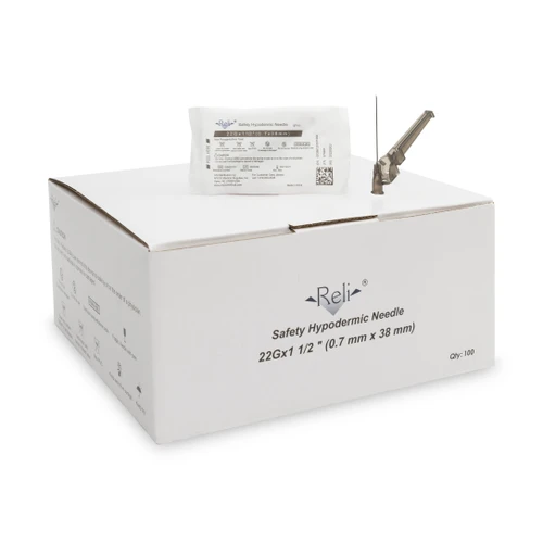 RELI® SAFETY HYPODERMIC NEEDLES - Safety Hypodermic Needle Only, 22G x 1-1/2", 100/bx (US Only)