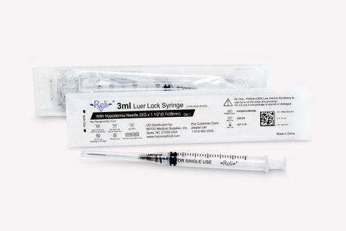 MYCO RELI® CONVENTIONAL HYPODERMIC NEEDLE W/SYRINGE - Syringe with Detachable Hypodermic Needle, 3 mL, 23G x 1", Low Dead Space, Thin Wall, Regular Bevel, 100/bx (US Only)