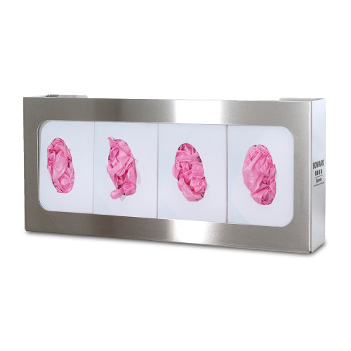 MARKETLAB BOWMAN GLOVE BOX DISPENSERS - Glove Box Dispenser, Quad, Holds Four Boxes of Gloves, Three-Way Keyholes For Vertical or Horizontal Wall Mounting, Stainless Steel, 22 5/16"W x 10"H x 3 13/16"D (Made in USA)