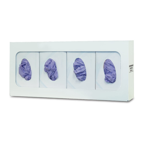 MARKETLAB BOWMAN GLOVE BOX DISPENSERS - Glove Box Dispenser, Quad, Holds Four Boxes of Gloves, Two-Way Keyholes For Vertical or Horizontal Wall Mounting, White Powder Coated Steel, 22 5/16"W x 10"H x 3 13/16"D (Made in USA)