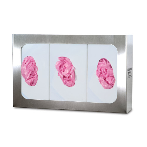 MARKETLAB BOWMAN TRIPLE GLOVE DISPENSERS - Glove Box Dispenser, Triple, Holds Three Boxes of Gloves, Two-Way Keyholes For Vertical or Horizontal Wall Mounting, Stainless Steel, 15 13/16"W x 10 1/16"H x 3 13/16"D (Made in USA)