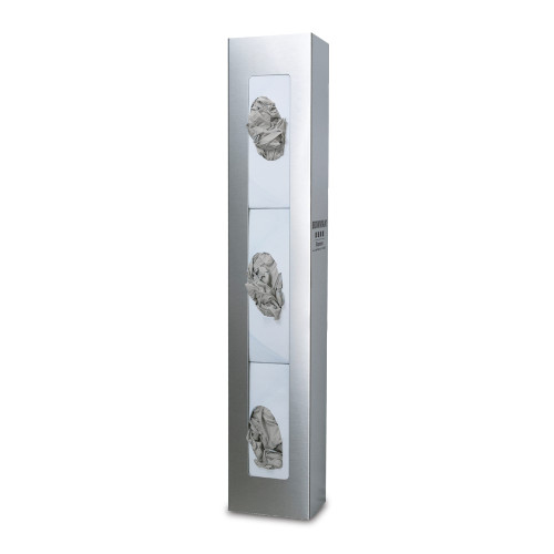 MARKETLAB BOWMAN VERTICAL GLOVE DISPENSERS - Glove Box Dispenser, Triple, Space Saver, Holds Three Boxes of Gloves (End-to-End), Two-Way Keyholes For Vertical or Horizontal Wall Mounting, Stainless Steel, 5½"W x 30 1/16"H x 3 15/16"D (Made in USA)
