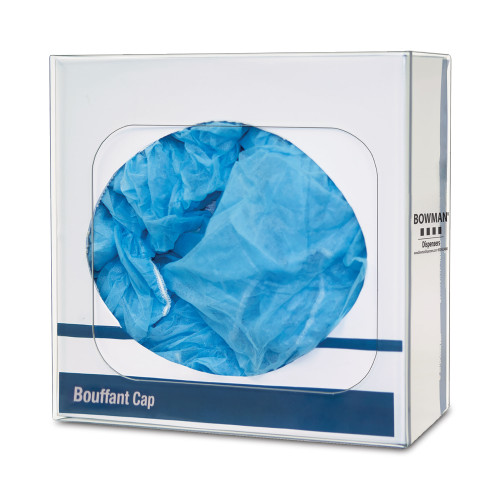 MARKETLAB BOWMAN BOUFFANT/SHOE COVER DISPENSERS - Bouffant/ Shoe Cover Dispenser Holds One Box of Bouffant Caps or Shoe Covers, Clear PETG Plastic, Keyholes For Wall Mounting, 11 3/8"W  x 11¼"H x 5¼"D (Made in USA)