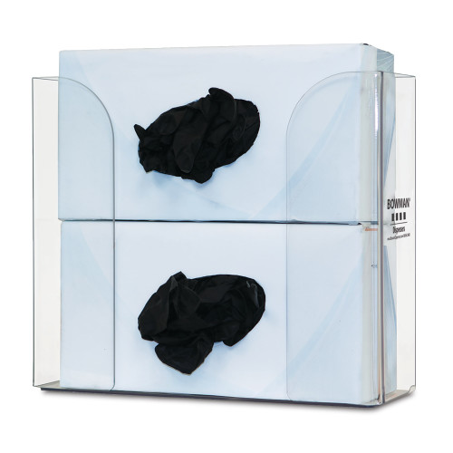 MARKETLAB BOWMAN GLOVE BOX DISPENSERS - Glove Box Dispenser, Double, Holds Two Boxes of Gloves Horizontally, Keyhole For Vertical Wall Mounting, Clear PETG Plastic, 11 3/16"W x 9 5/8"H x 3 11/16"D (Made in USA)