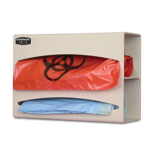 MARKETLAB BOWMAN BAG DISPENSERS - Bag Dispenser, Double, Holds Two Rolls of Bags up to 9" Long, Two-Way Keyholes For Vertical Or Horizontal Wall Mounting, Quartz ABS Plastic, 10 1/8"W x 7 1/8"H x 3 15/16"D (Made in USA)