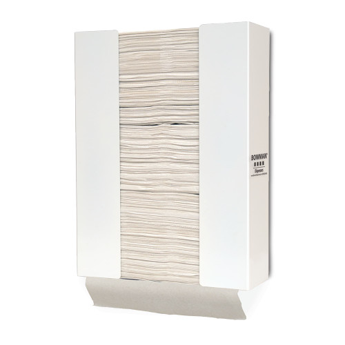 MARKETLAB BOWMAN TOWEL DISPENSER - Towel Dispenser, Tall, Holds C-Fold or Z-Fold Towels, Keyholes For Wall Mounting, White Powder Coated Steel, 11¼"W x 15¼"H x 3¾"D (Made in USA)