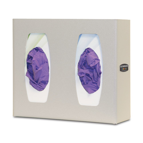 MARKETLAB BOWMAN GLOVE BOX DISPENSERS - Glove Box Dispenser, Double with Dividers, Holds 2 Boxes of Gloves, Three-Way Keyholes For Vertical or Horizontal Wall Mounting, Quartz ABS Plastic
