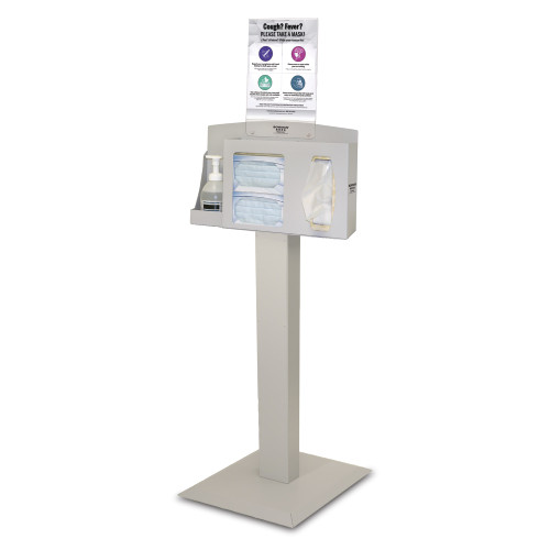 MARKETLAB BOWMAN RESPIRATORY HYGIENE STATION - Respiratory Hygiene Bundle Station 101, Includes: Respiratory Hygiene Station RS001-0512, Kiosk Stand KS010-0412, and Sign Holder MP-070