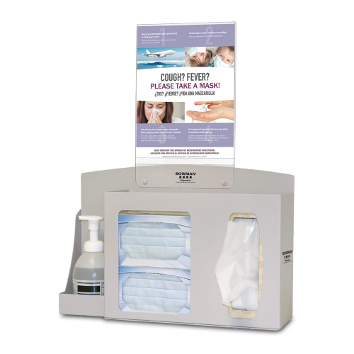 MARKETLAB BOWMAN RESPIRATORY HYGIENE STATION - Respiratory Hygiene Bundle Station 201, Includes: Respiratory Hygiene Station RS001-0512 and Sign Holder MP-070